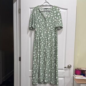 Suzy Shier Olive Polka Dot Midi Dress